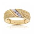 Mens Three Diamond, 3 Stripe Diamond Brushed Yellow Gold Ring Band