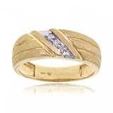 New Mens Brushed Yellow Gold Band - 3 Stones & Stripes