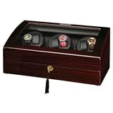 Diplomat Ebony Wood Six Watch Winder with Black Leather Interior and 4 Program Settings