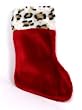 Red Plush Christmas Stocking with Animal Print Trim - Brown/Black Leopard Spots on White Faux Fur