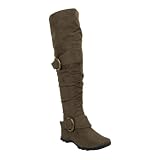 Micro Suede Over the Knee Flat Boot Brown