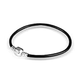 Bling Jewelry Black Leather Sterling Silver Barrel Clasp Bracelet Pandora Pugster Bead Compatible 7.5"
