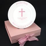 Pink Cross 8 inch Plates. Can be personalised with up to 30 characters/letters