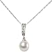 Sterling Silver CZ Freshwater Pearl Drop Necklace - 16 Inches