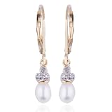 SS 18kpl Genuine Fresh Water Pearl & Diamond Accent Leverback Earrings