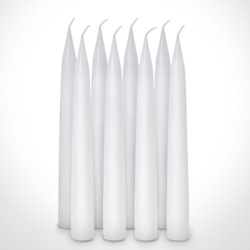 White Taper Candles - 8 Inch Luxury Candles - Unscented, Radiant Flame, Slim &amp; Elegant, Dripless Natural Wax Bulk Set of 8 - Tapers suitable for candle holders or Christmas Decorations