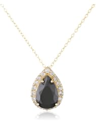 Goldtone Finish Silver Clear and Black Cubic Zirconia Teardrop Pendant Necklace, 18"