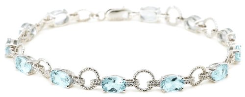 10k White Gold Oval Cut Aquamarine Circle Link Bracelet, 7.25
