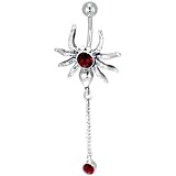 Red Crystal Spider With Dangling Web Dangle Belly Ring