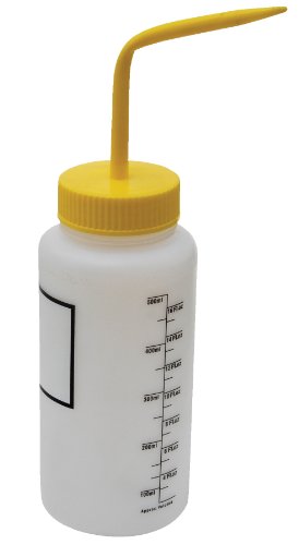 Vestil BTL-WW-16Y-LBL Wide Mouth Low Density Polyethylene (LDPE) Round Squeeze Wash Bottle with Label and Yellow Cap, 16 oz Capacity, Translucent