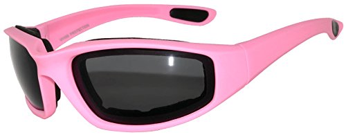 Womens Pink Padded Foam Motorcycle Biker Glasses Goggles 99% UV protection