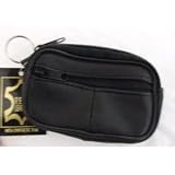 Small Black Leather Zipped Coin & Key Purse with inner Keyring Loop'