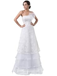 A-line Strapless Organza/Satin Spring Summer Fall Lace  Floor Length Wedding Dress  With Ruffles