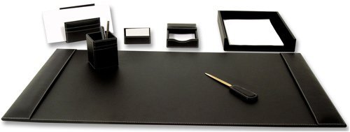 7 Piece Desk Set Black Rustic Leather Executive Desk Set Blotter Letter Holder Memo Holder Business Card Holder Pencil Cup Letter Tray Letter Opener