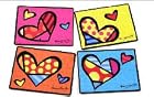 New Romero Britto Set 4 Placemats Heart Mats Wood Cork Back Hardboard Gift Home
