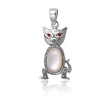 Bling Jewelry 925 Sterling Silver Mother of Pearl Pendant Cat Necklace