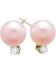 0.15 Cts Diamond & 5-5.5 mm Pink Freshwater Cultured Pearl (AAA) Earrings in 18K Yellow Gold