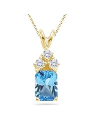 0.03 Cts Diamond & 0.89 Cts Swiss Blue Topaz Pendant in 14K Yellow Gold