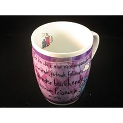 Becher mit Berufsbezeichnung und Hobbys " Friseurin "
