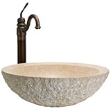 IMAGE OF Round Marble Vessel Sink with Chiseled Exterior - Polished Cream Egyptian Marble