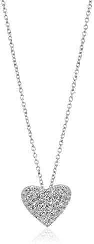 Crislu "Simply Pave" Platinum Plated Sterling Silver Cubic Zirconia Heart Pendant Necklace, 16" + 2" Extender