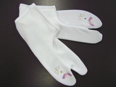 振袖・袴＆着物に♪ひそかに可愛♪ラインストーン刺繍ストレッチ足袋蝶白