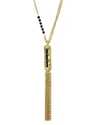 T Tahari Gold Tone with Black Resin and Crystal Tassel Pendant Necklace