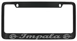 Chevy Impala Black License Plate Frame Silver Lettering with 2 free caps