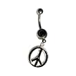 Stainless Steel Silver Striped Peace Sign Belly Ring