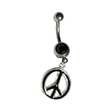 Stainless Steel Silver Striped Peace Sign Belly Ring