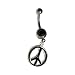 Stainless Steel Silver Striped Peace Sign Belly Ring