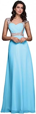 RUKLEID Women's Beaded Capsleeves Sweetheart A-line Evening baby blue us16