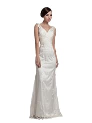 V-neck Satin Applique Beaded Sleeveless Spring Fall Empire   Waistline Sheath Floor Length  Dress
