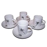 ArtisanStreet's Eight Piece China Espresso Coffee Set Features Four Cups And Four Matching Saucers. Black Palm Tree Design on White China. One Of A Kind, Hand Painted & Signed By Artisan.