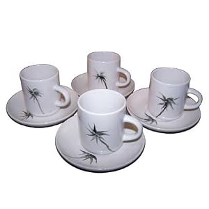 ArtisanStreet's 8- Piece China Espresso Coffee Set with Black Palm Tree Design on White China. by 
