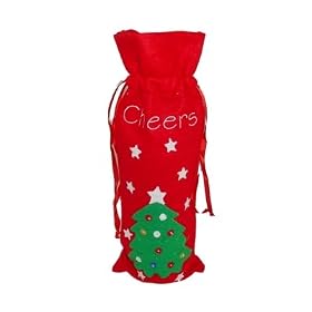 Liquor Wine Bottle Cover Jacket Red Felt says Cheers by Garden Party Tea