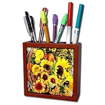 Flowers - Sun Flower flowers - Tile Pen Holders-5 inch tile pen holder
