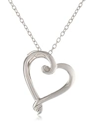 Womens Sterling Silver "Kissing Heart" Diamond Pendant Necklace (0.02 ct, I-J Color, I2-I3 Clarity), 18"