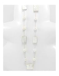 Japanese silk cord Mother of Pearl Necklace In Zinc