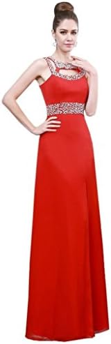 MissDressy Floor Length A-Line Halter High Slit Rhinestone Chiffon Evening Dress-6-Red MDS80175