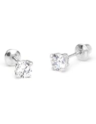 14k Gold Plated 925 Silver 4mm Stud Children Screwback Earrings Baby, Toddler, Kids & Children
