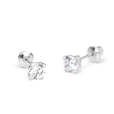 Cheap Girls Jewelry 14k Gold Plated 925 Silver 4mm Stud Children Screwback Earrings Baby, Toddler, Kids & Children For Sale