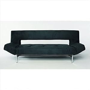 Wing Style Futon Sofa Upholstery: Black Fabric