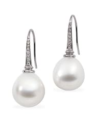 18K Palladium White South Sea Cultured Pearl W Diamond earrings 14.00 mm Fine 1 10 Cttw