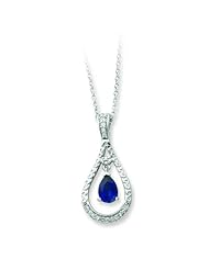 Sterling Silver Sept. Created Sapphire Never Forget Tear 18in Necklace.