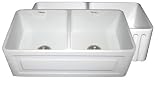 Whitehaus 33 Inch Reversible series fireclay sink with Raised Panel front apron on one side and fluted front apron on other WHFLRPL3318 White