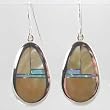 Sterling Silver Earrings with Gold Lipped Shell and Lab Opal Inlay by Kenneth Bitsie, #10181