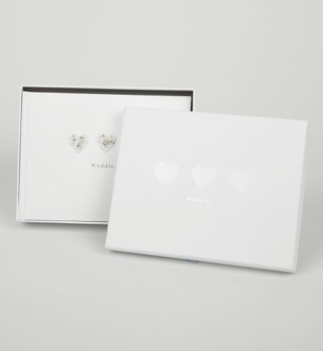 Small White Beaded Hearts Wedding Photo Album in Box
