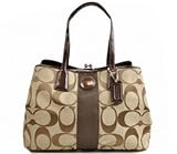 COACH SIGNATURE C KHAKI MAHOGANY CARRYALL/ SATCHEL 13533