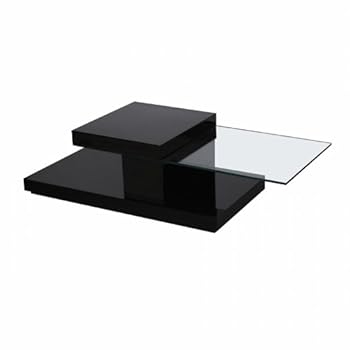 Table basse noir avec plateau rotatif en verre ROTA